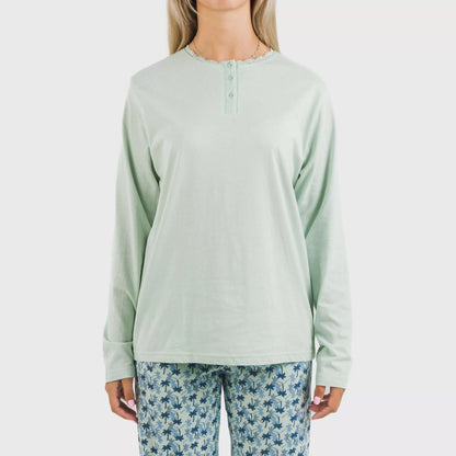 Pijama longo de algodão Gaia, verde Tiffany
