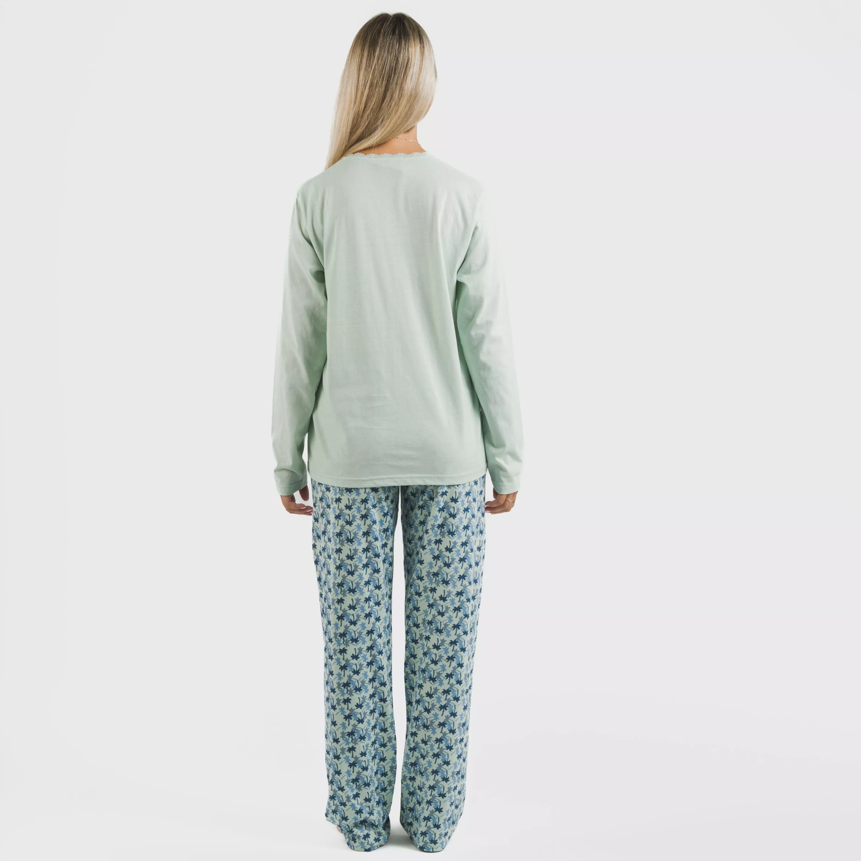Pijama longo de algodão Gaia, verde Tiffany