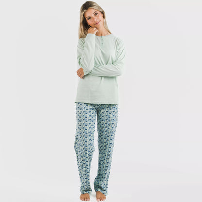 Pijama longo de algodão Gaia, verde Tiffany