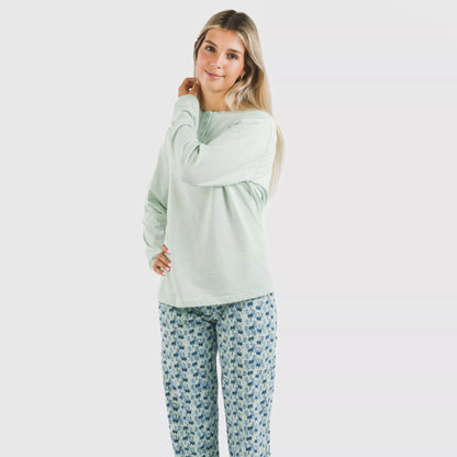 Pijama longo de algodão Gaia, verde Tiffany