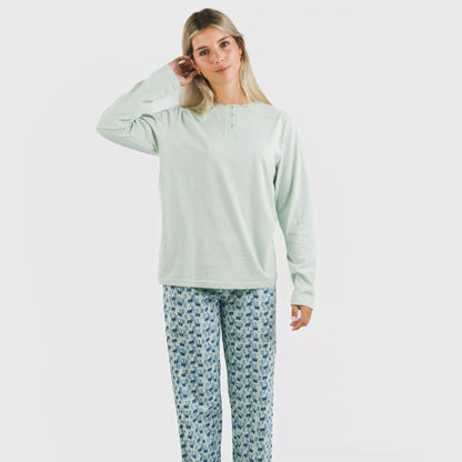 Pijama longo de algodão Gaia, verde Tiffany
