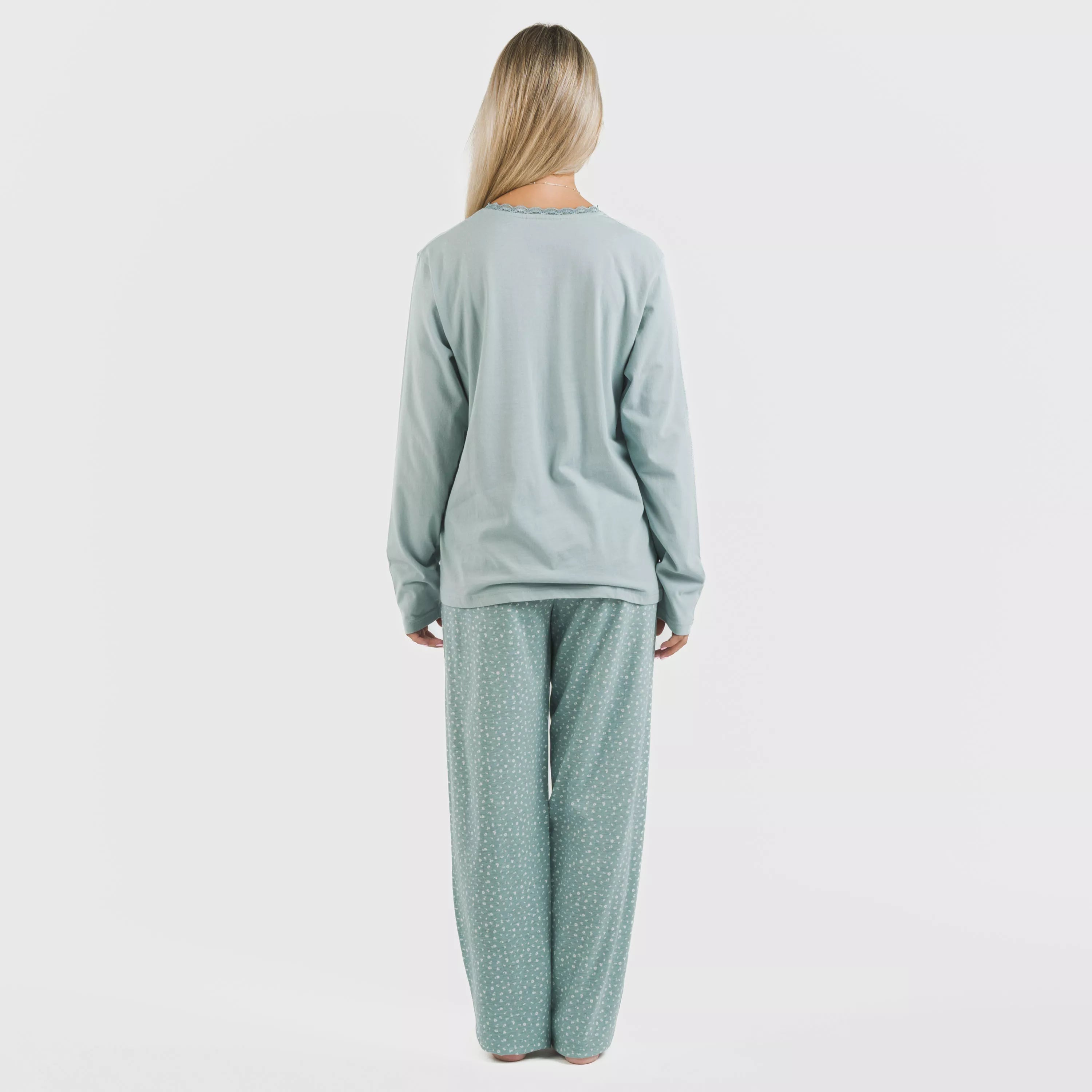 Pijama longo de algodão índigo Anita