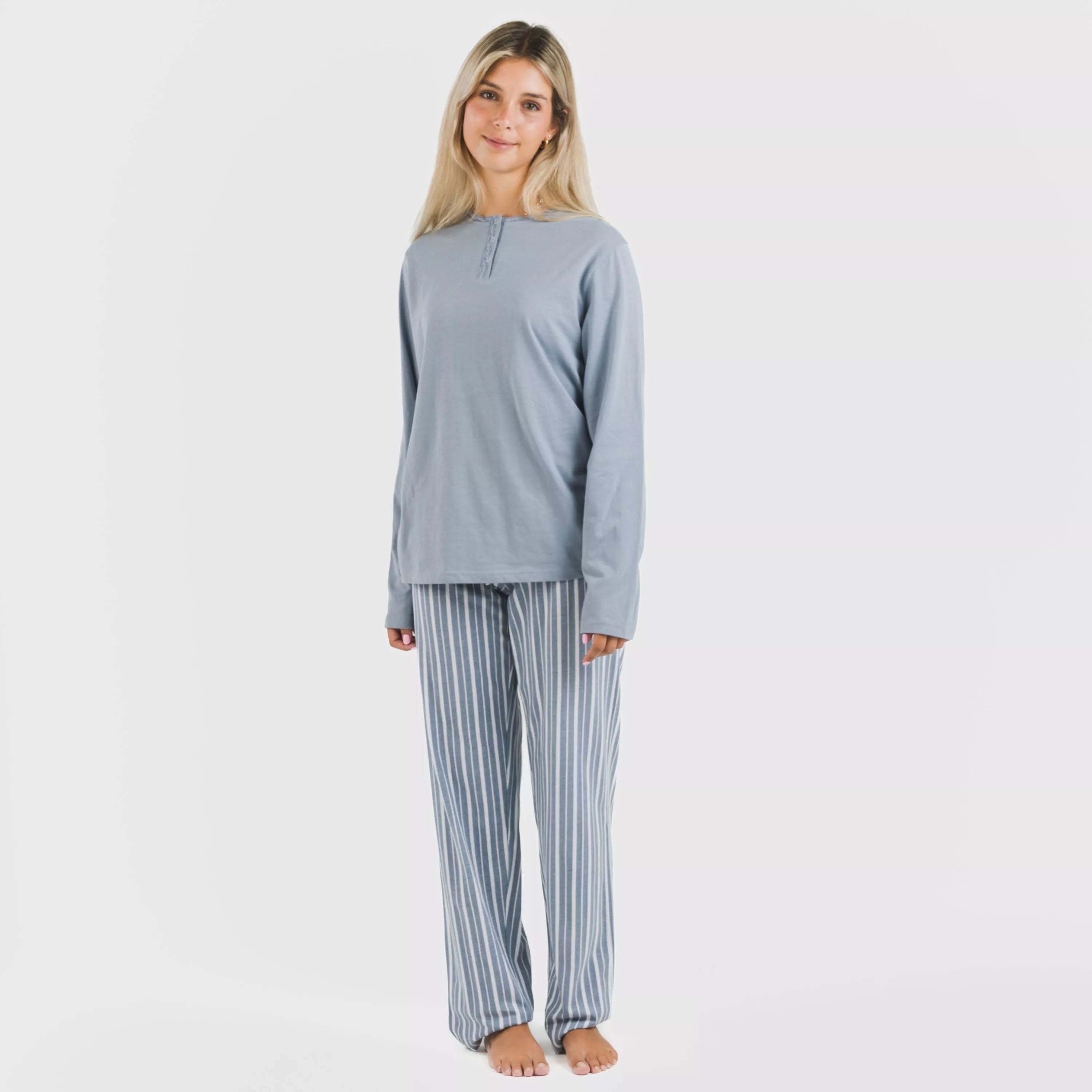 Pijama comprido de algodão, listrado Tomas índigo