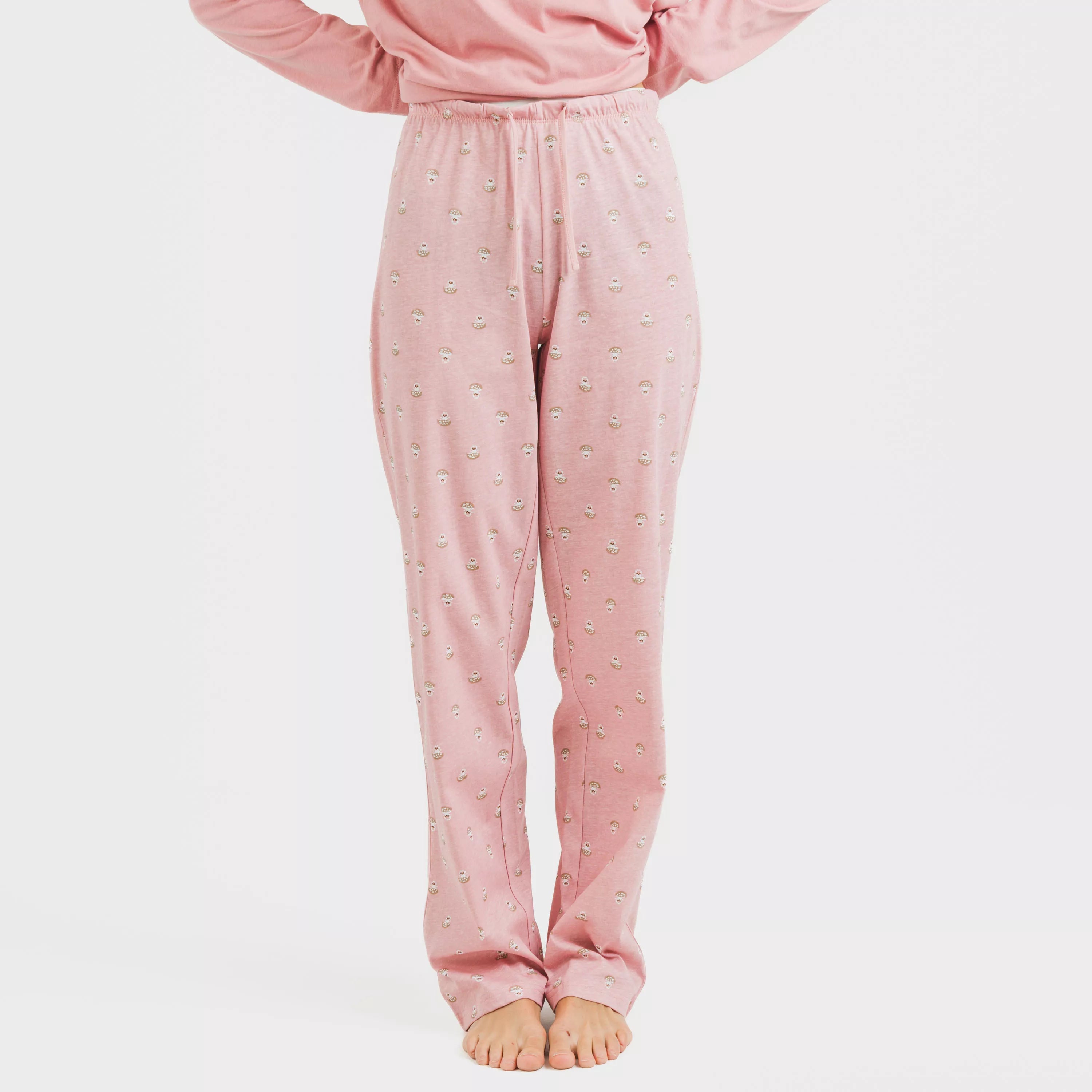 Pijama longo de algodão rosa Santi