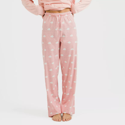 Pijama comprido de algodão. Nuvenzinha rosa.