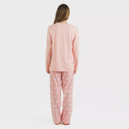 Pijama comprido de algodão. Nuvenzinha rosa.