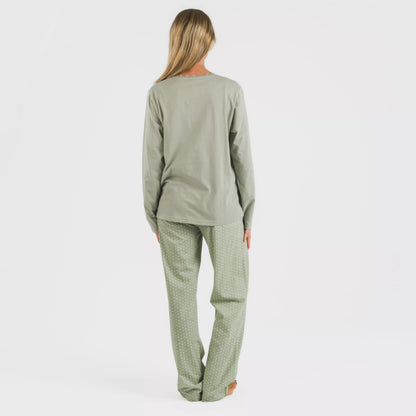 Steve, pijama comprido de algodão verde para caça.