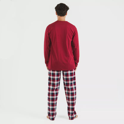 Pijama masculino de flanela, xadrez bordô Ferni