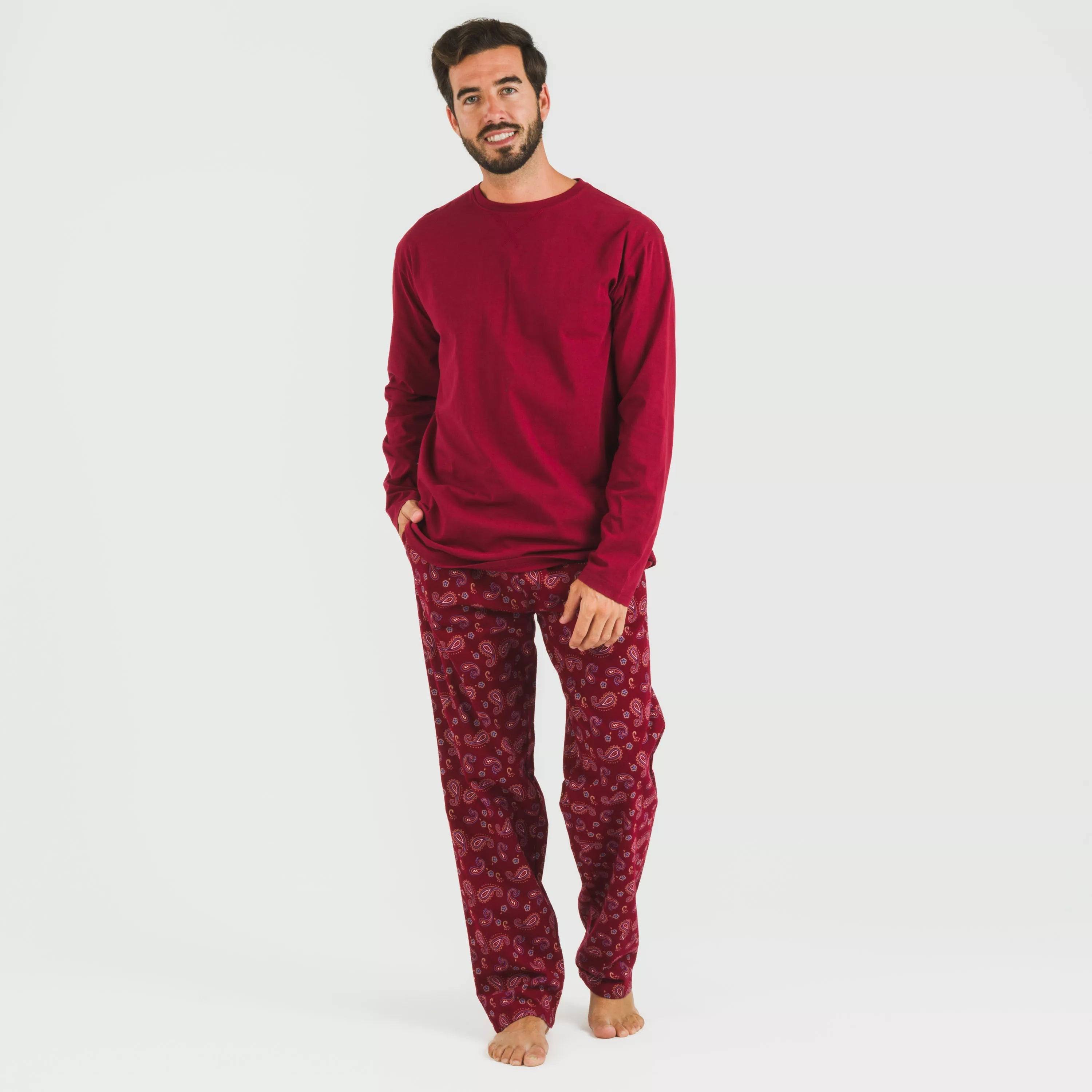 Pijama masculino de flanela Phylis bordeaux