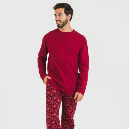 Pijama masculino de flanela Phylis bordeaux