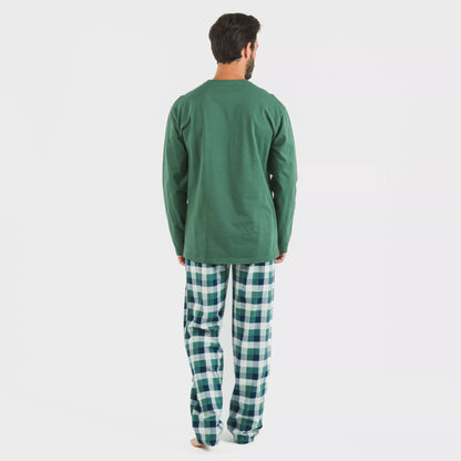 Pijama masculino de flanela, xadrez verde Ferni