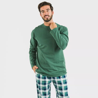 Pijama masculino de flanela, xadrez verde Ferni