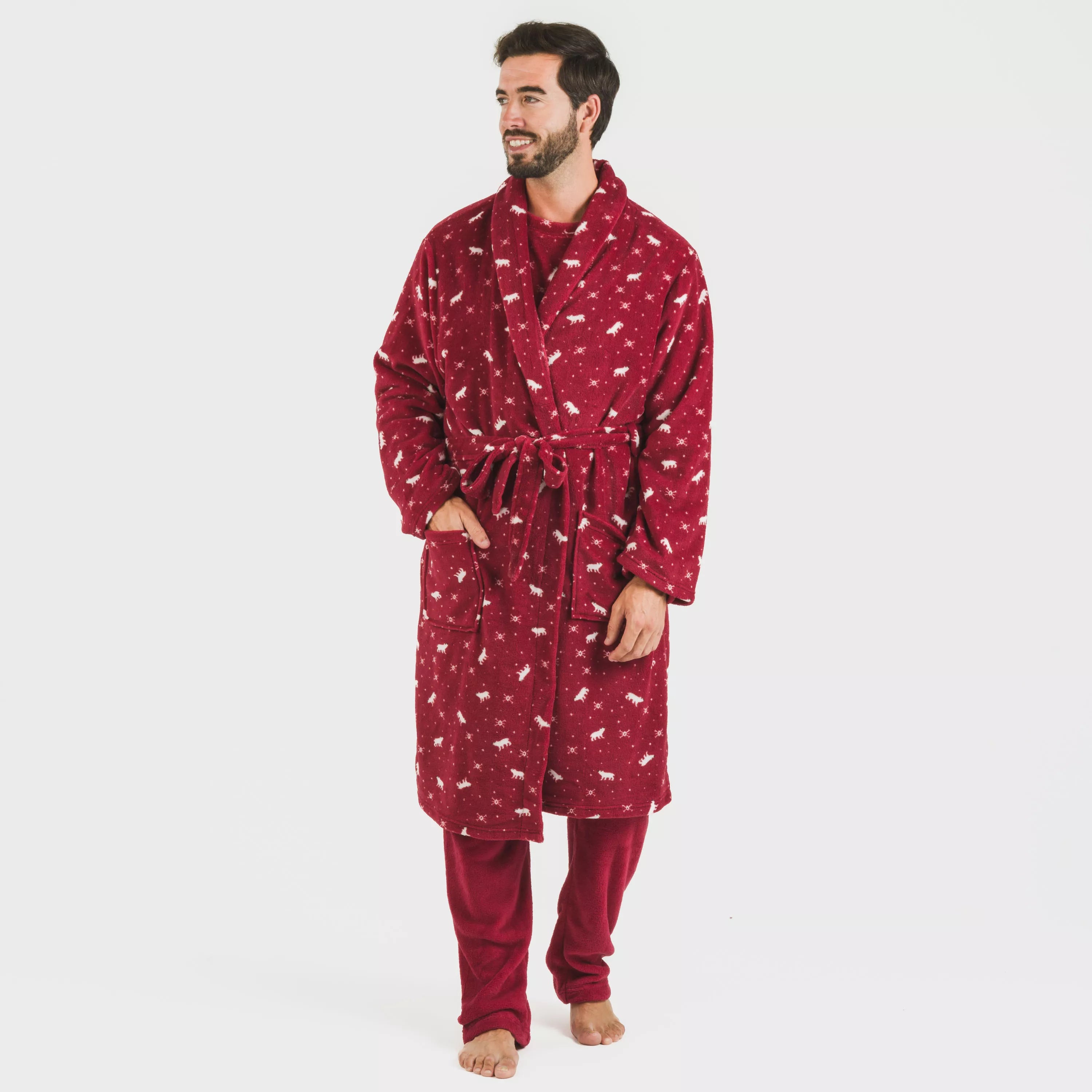 Roupão masculino Cody em fleece coral