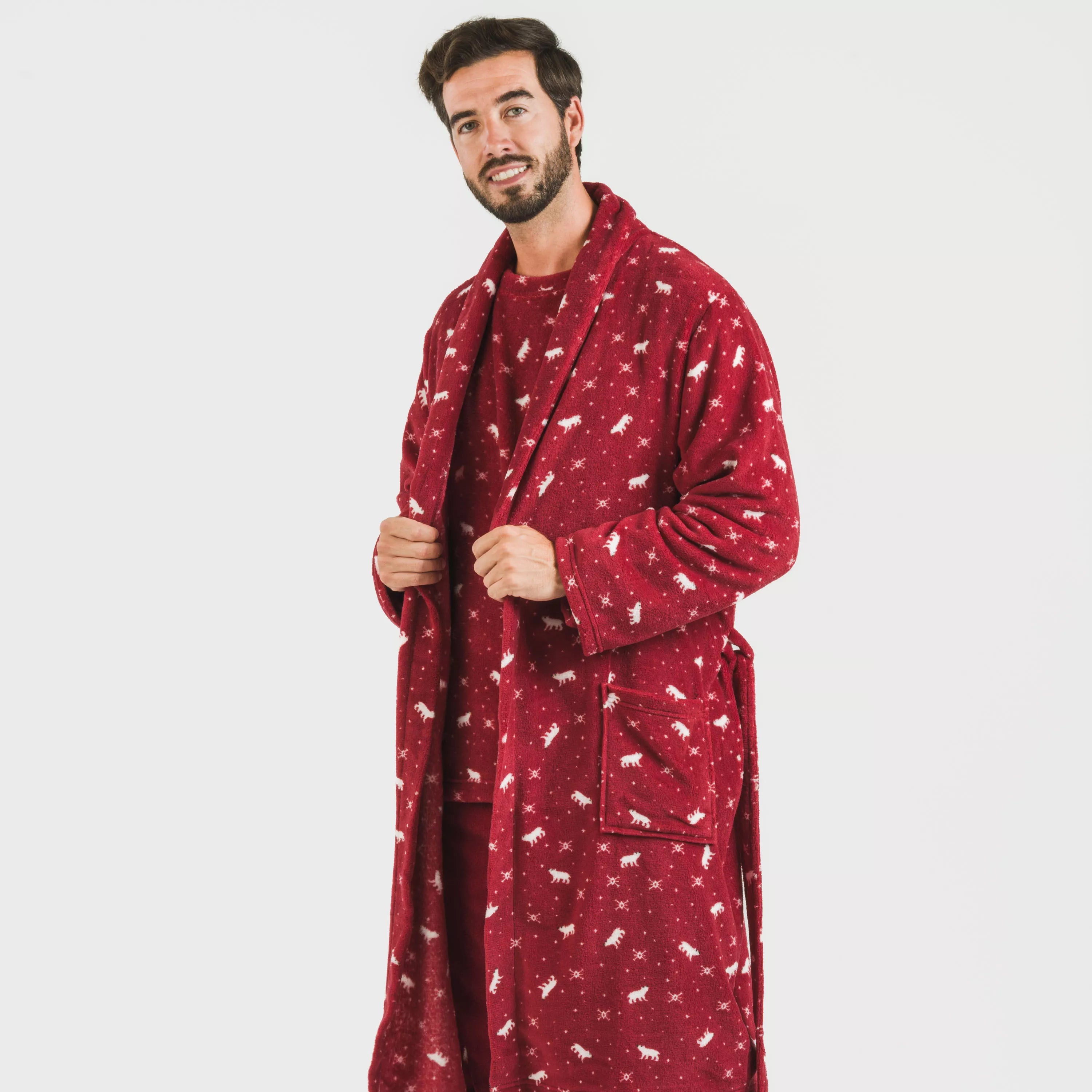 Roupão masculino Cody em fleece coral