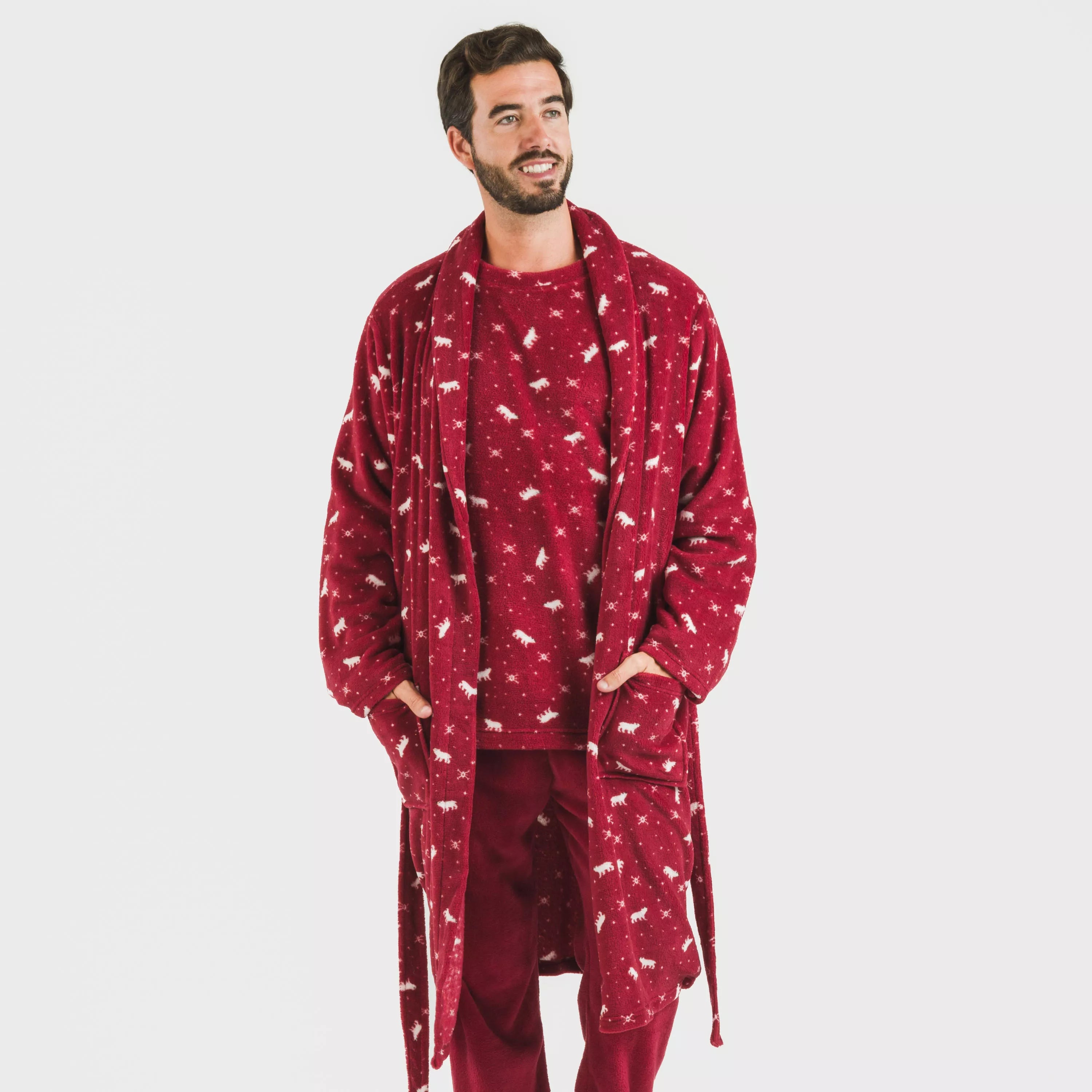 Roupão masculino Cody em fleece coral