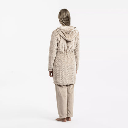 Robe de veludo Devoré liso com capuz.