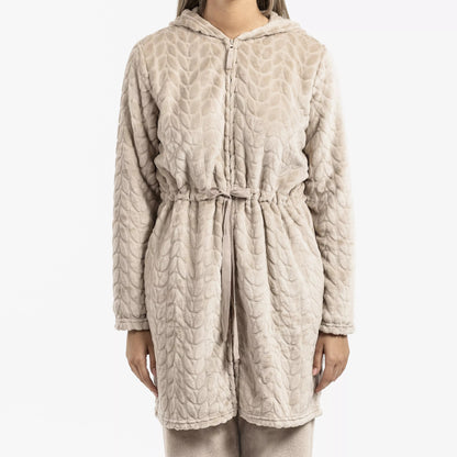 Robe de veludo Devoré liso com capuz.