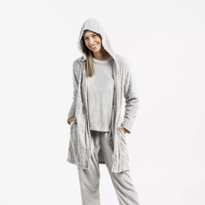 Robe de veludo Devoré liso com capuz.