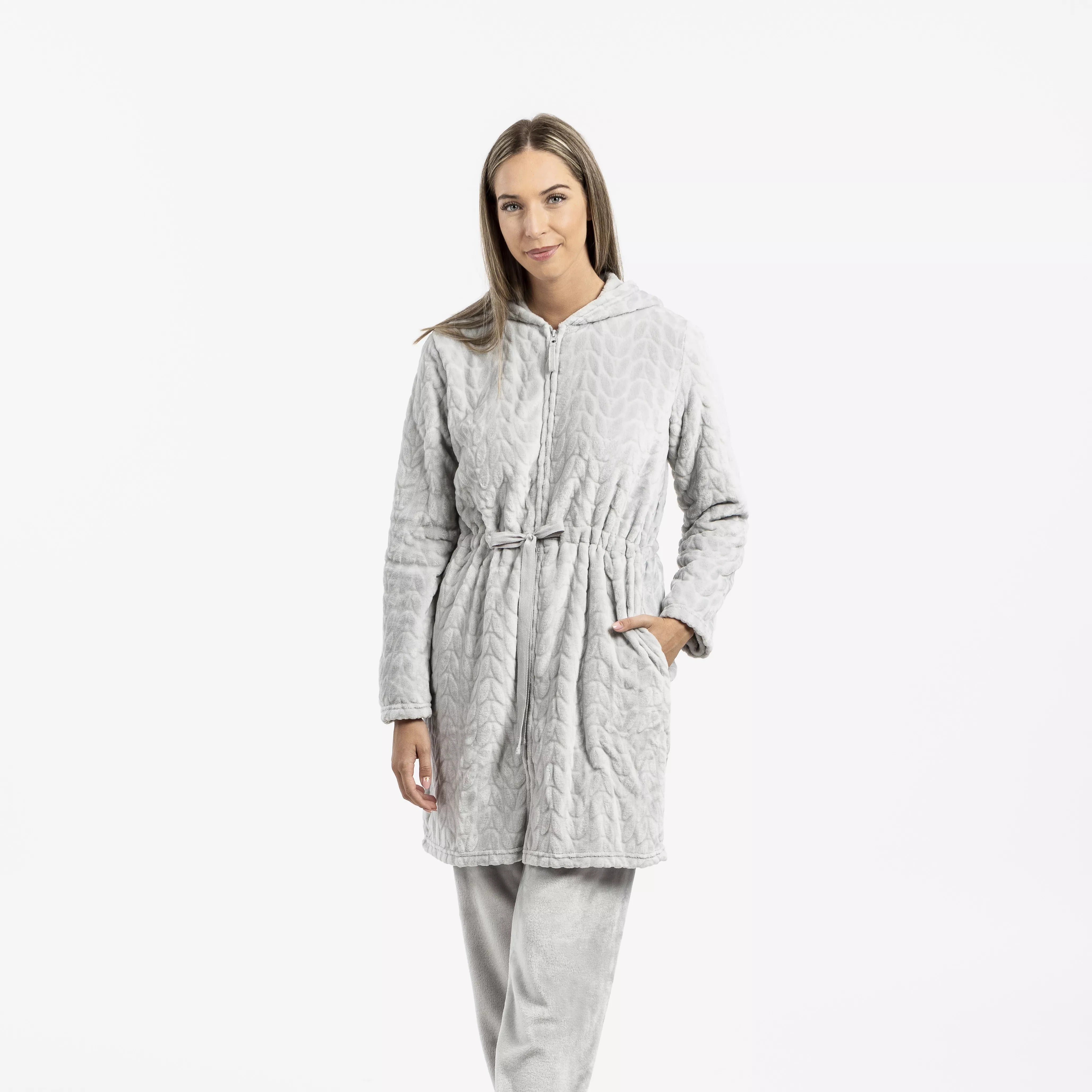 Robe de veludo Devoré liso com capuz.