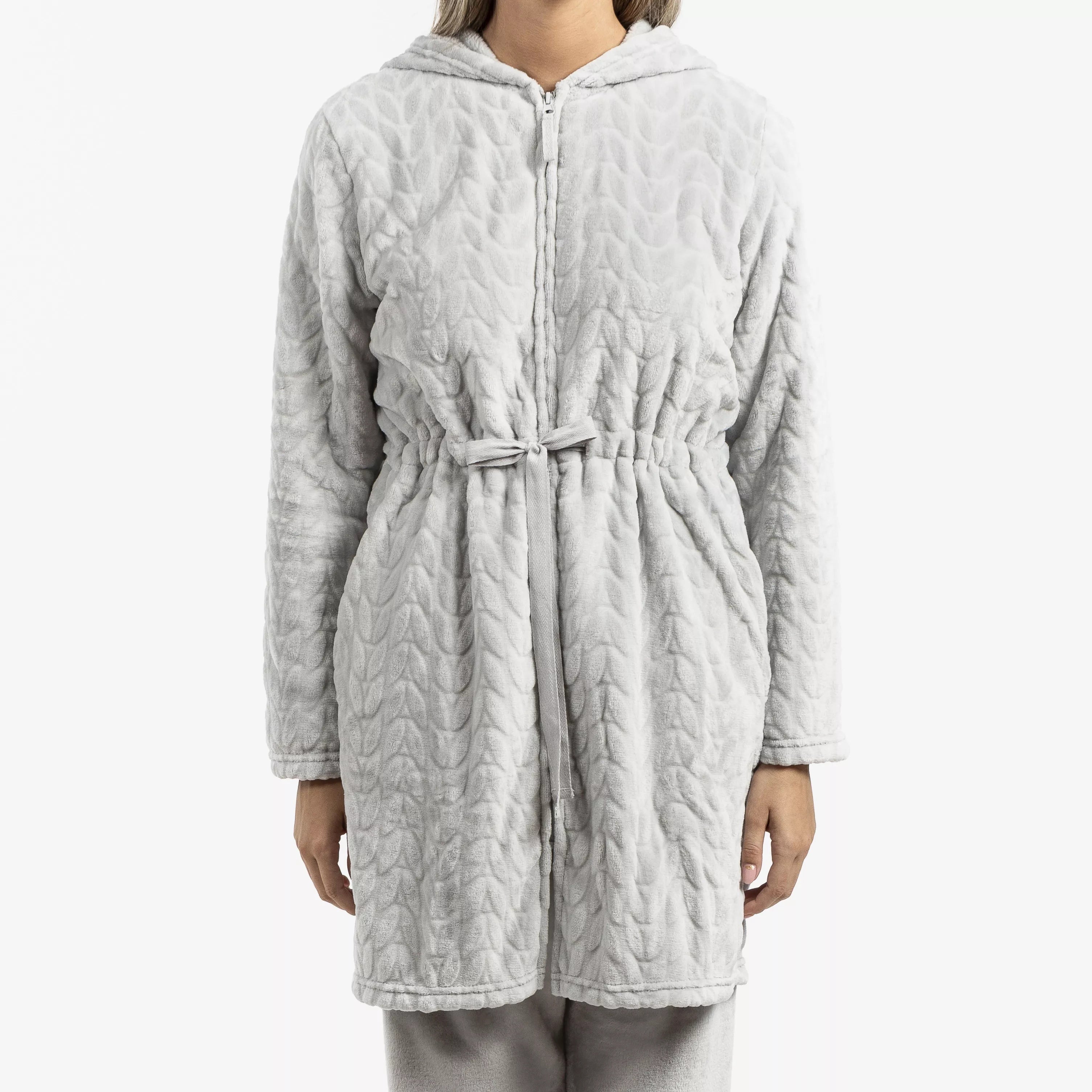 Robe de veludo Devoré liso com capuz.