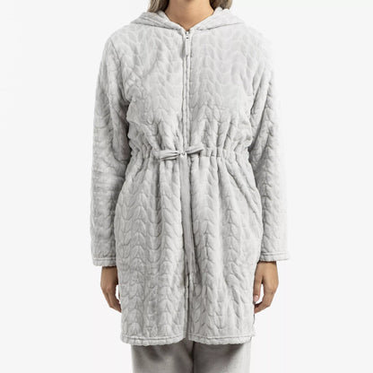 Robe de veludo Devoré liso com capuz.