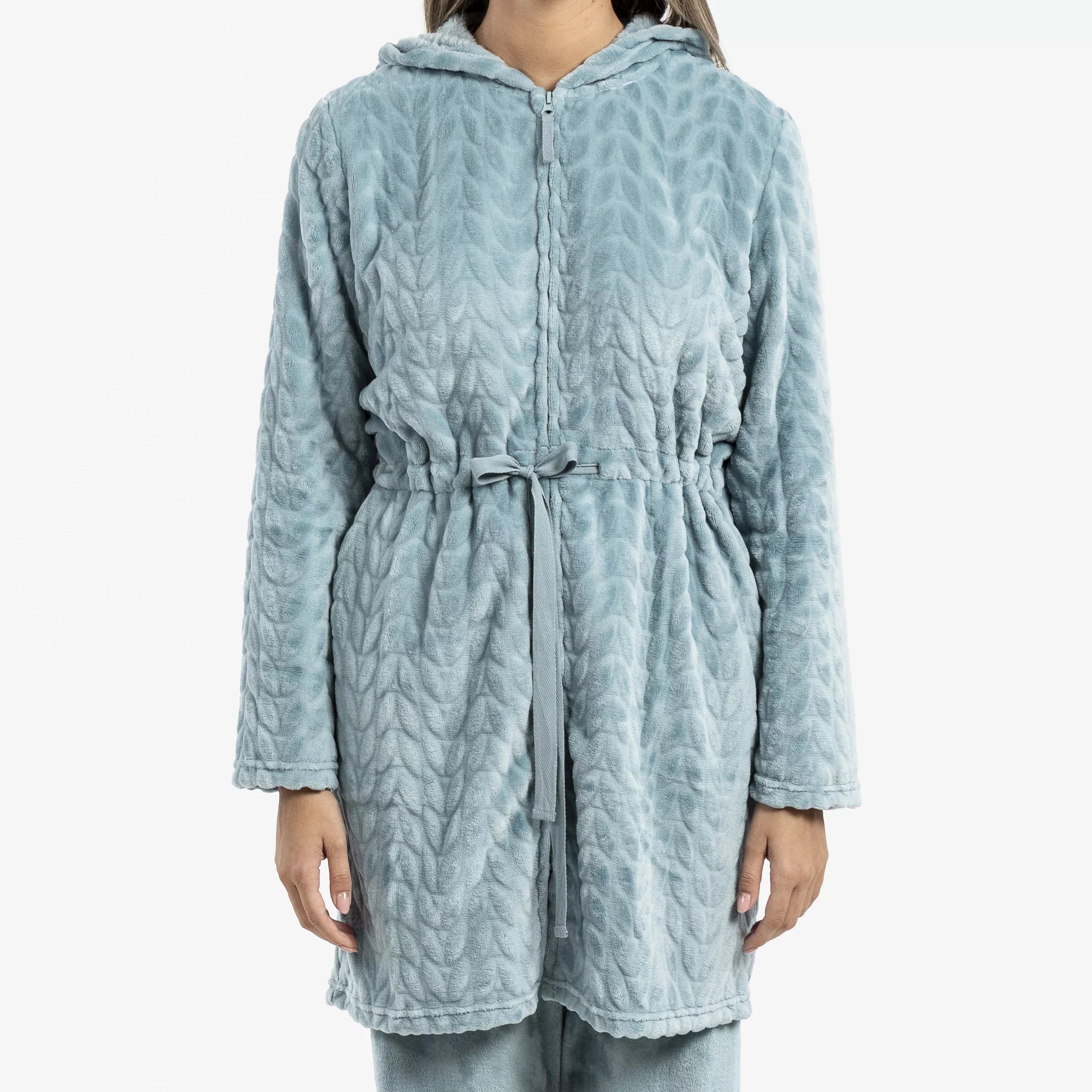 Robe de veludo Devoré liso com capuz.