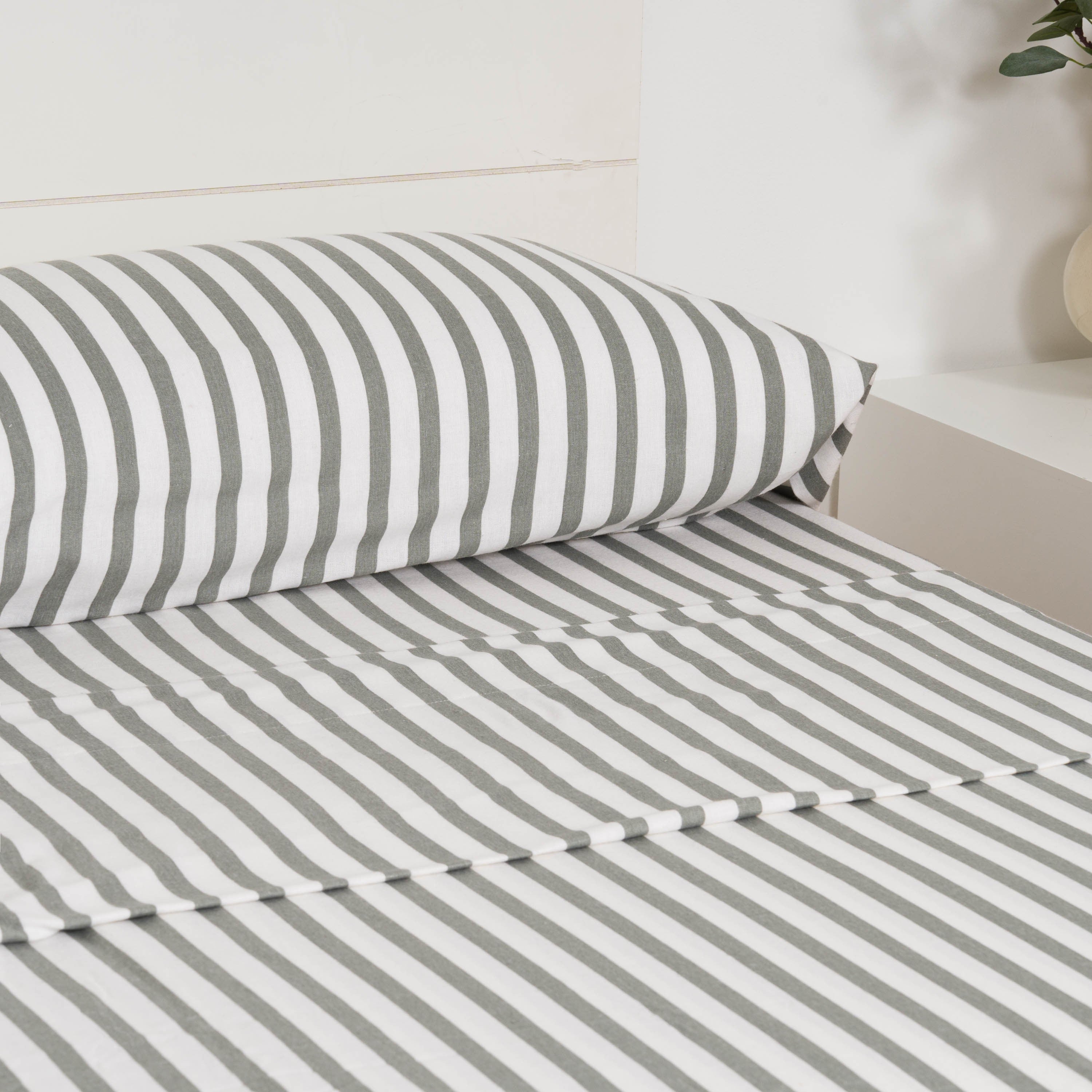 Jogo de lençóis de flanela, listras Aviles, verde-caça