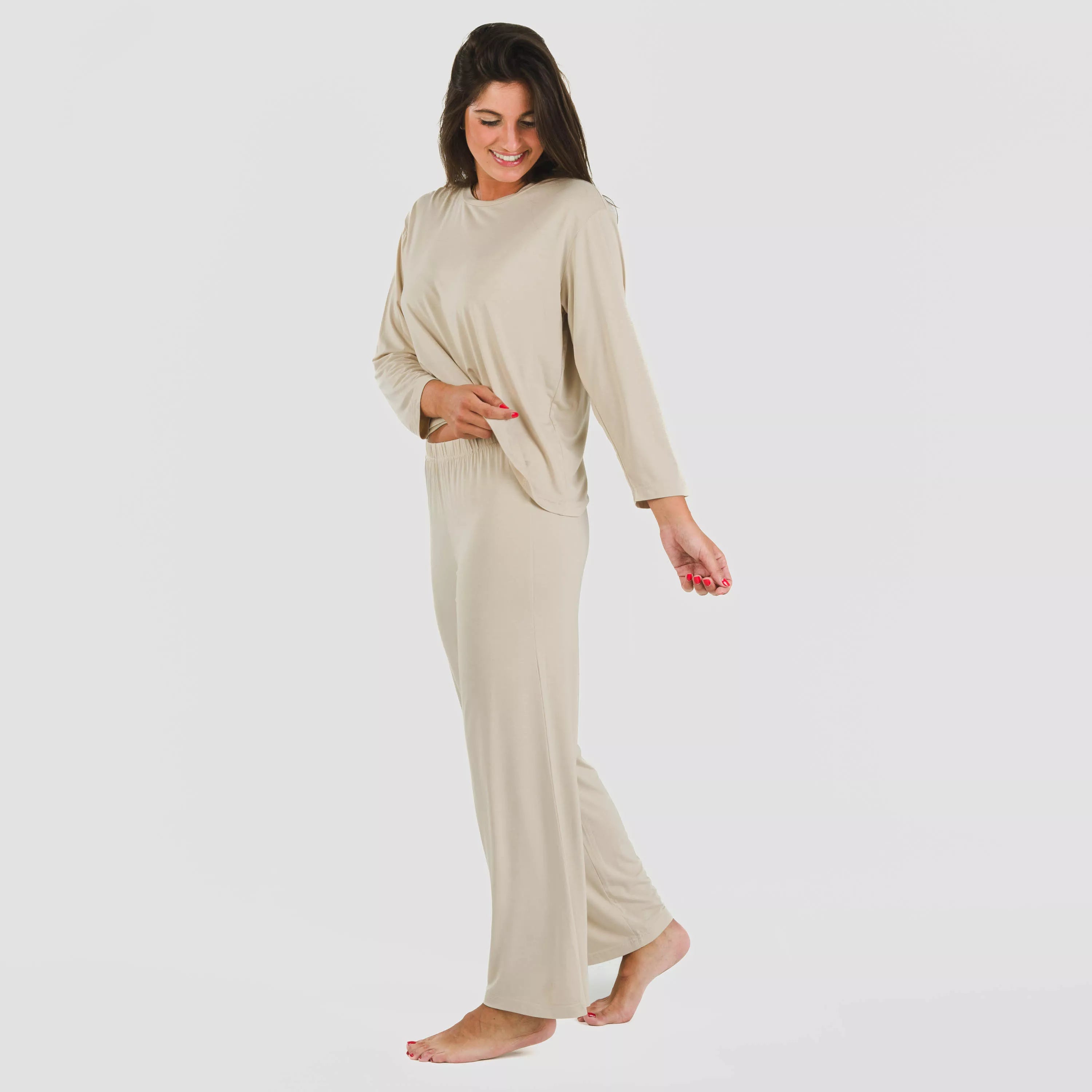 Pijama feminino longo liso de viscose