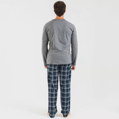 Pijama masculino de flanela, jeans xadrez cinza Brais