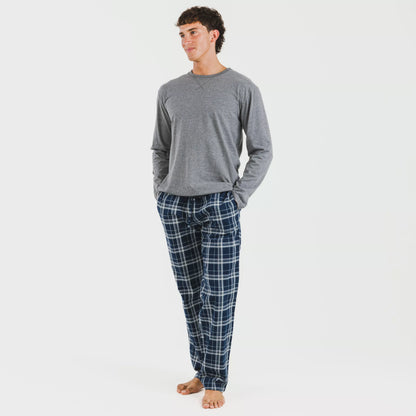 Pijama masculino de flanela, jeans xadrez cinza Brais