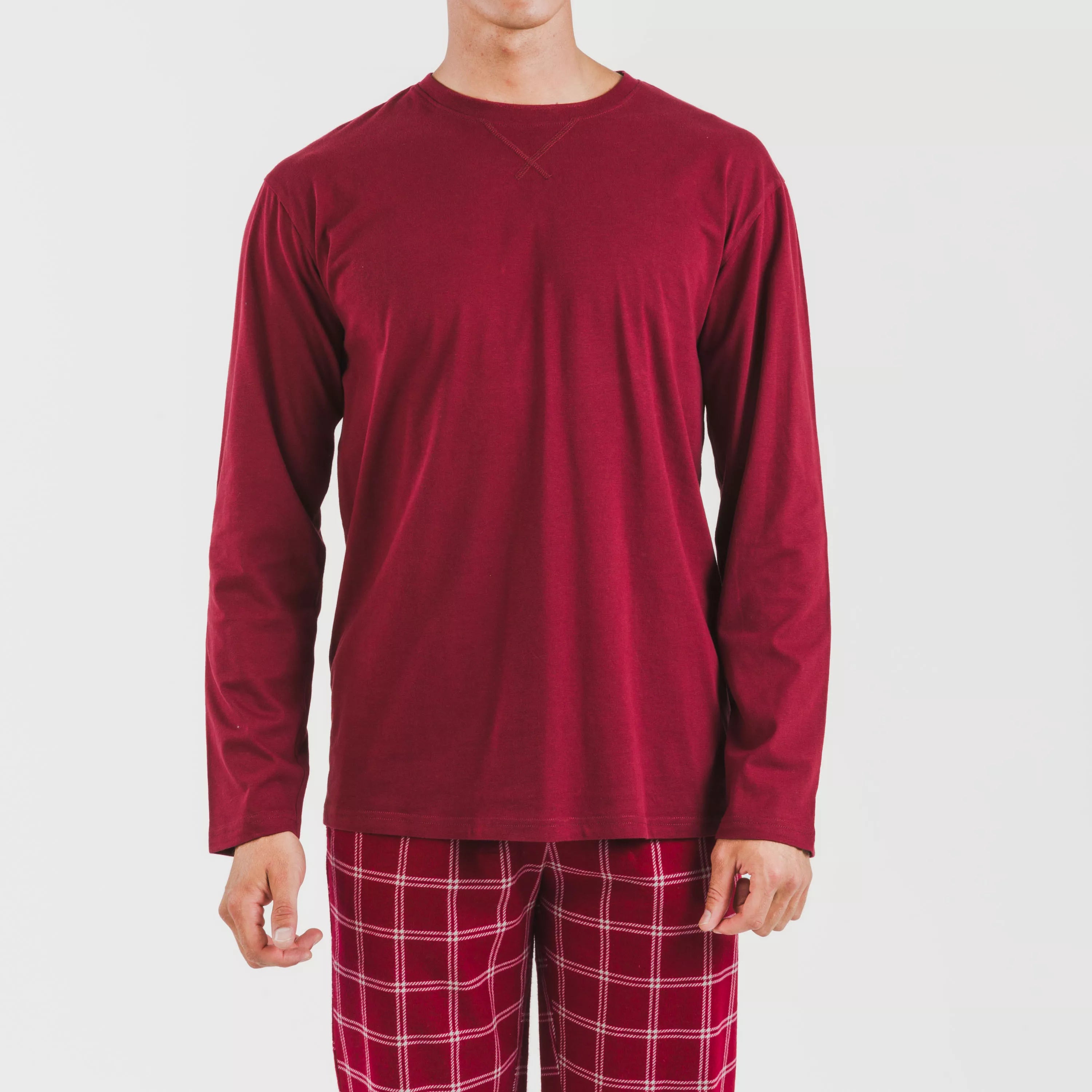 Pijama masculino de flanela, xadrez bordô Nitari