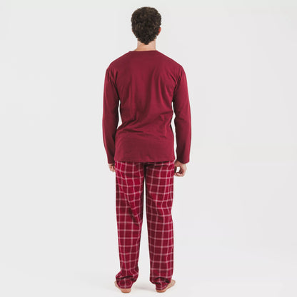 Pijama masculino de flanela, xadrez bordô Nitari
