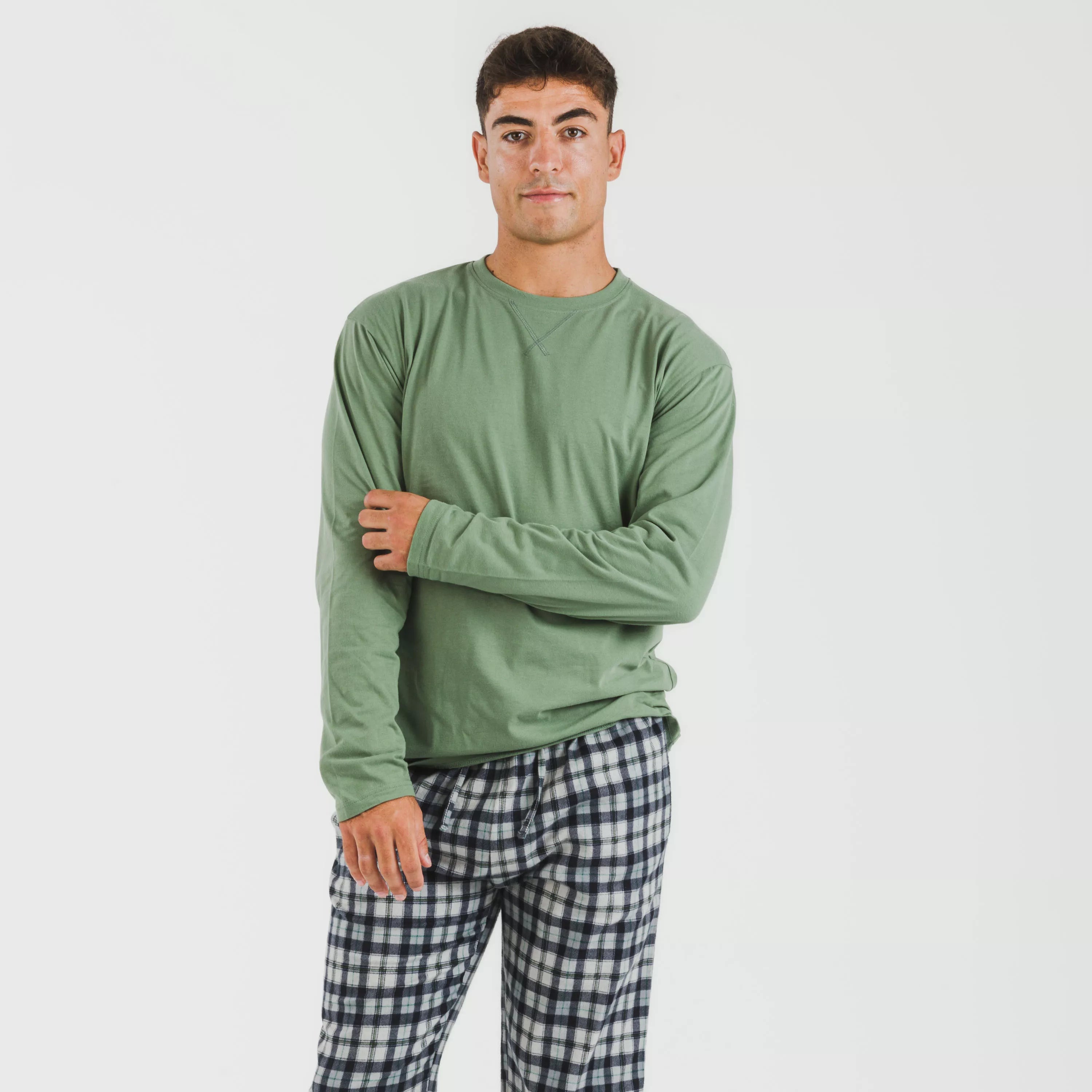 Pijama masculino de flanela, estampa de caça verde Javier