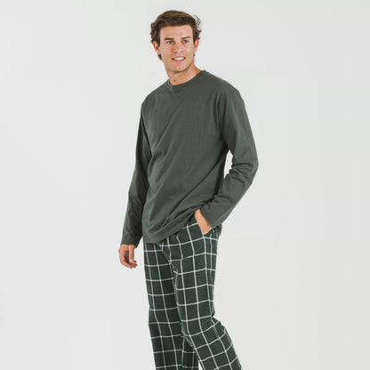 Pijama masculino de flanela, estampa de caça verde andina