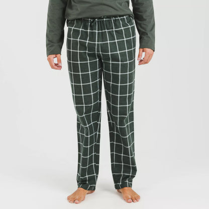 Pijama masculino de flanela, estampa de caça verde andina