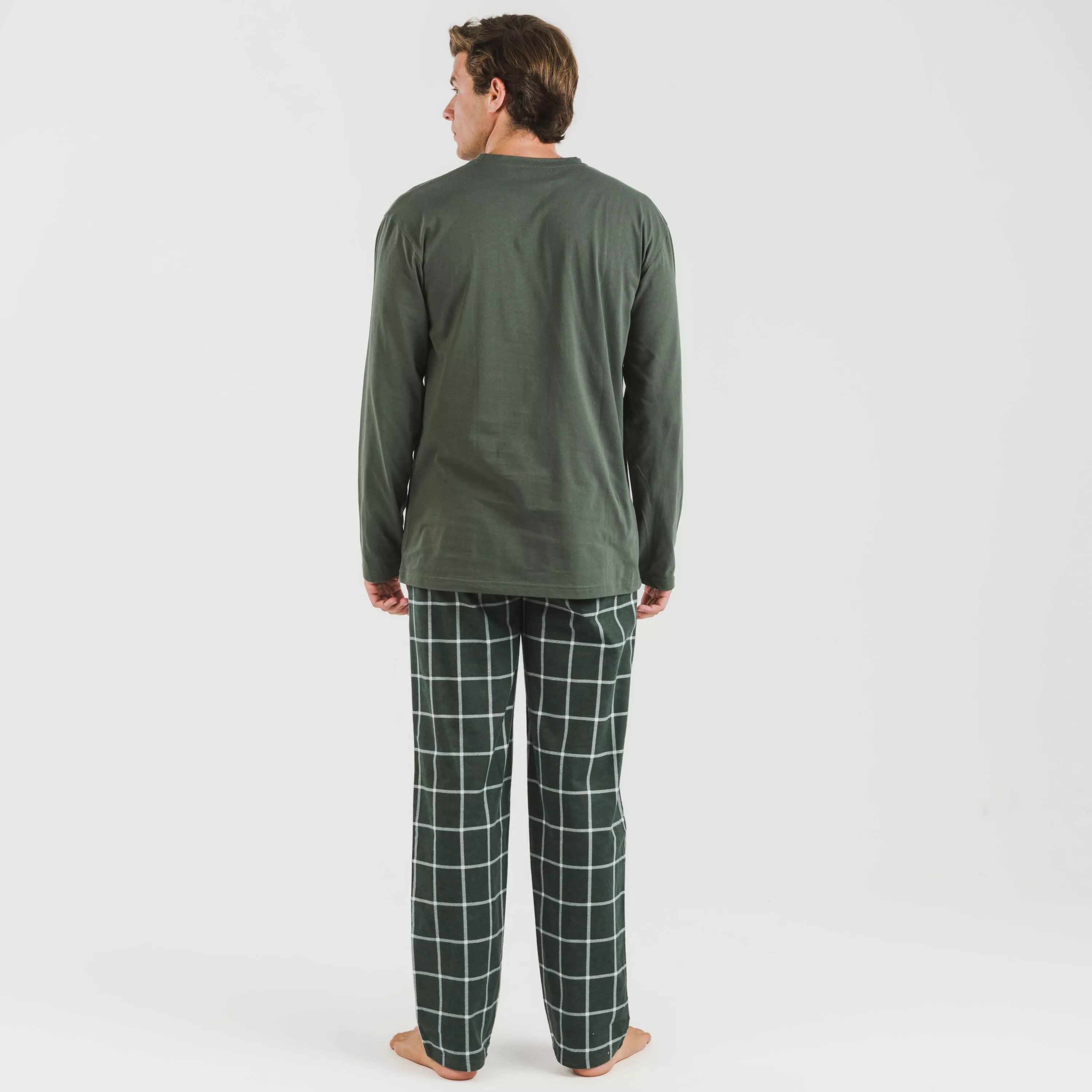 Pijama masculino de flanela, estampa de caça verde andina