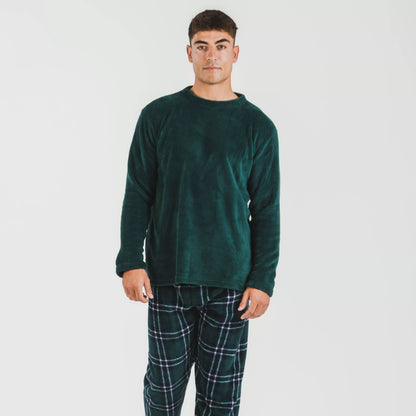 Pijama masculino de lã coral, xadrez verde Welo