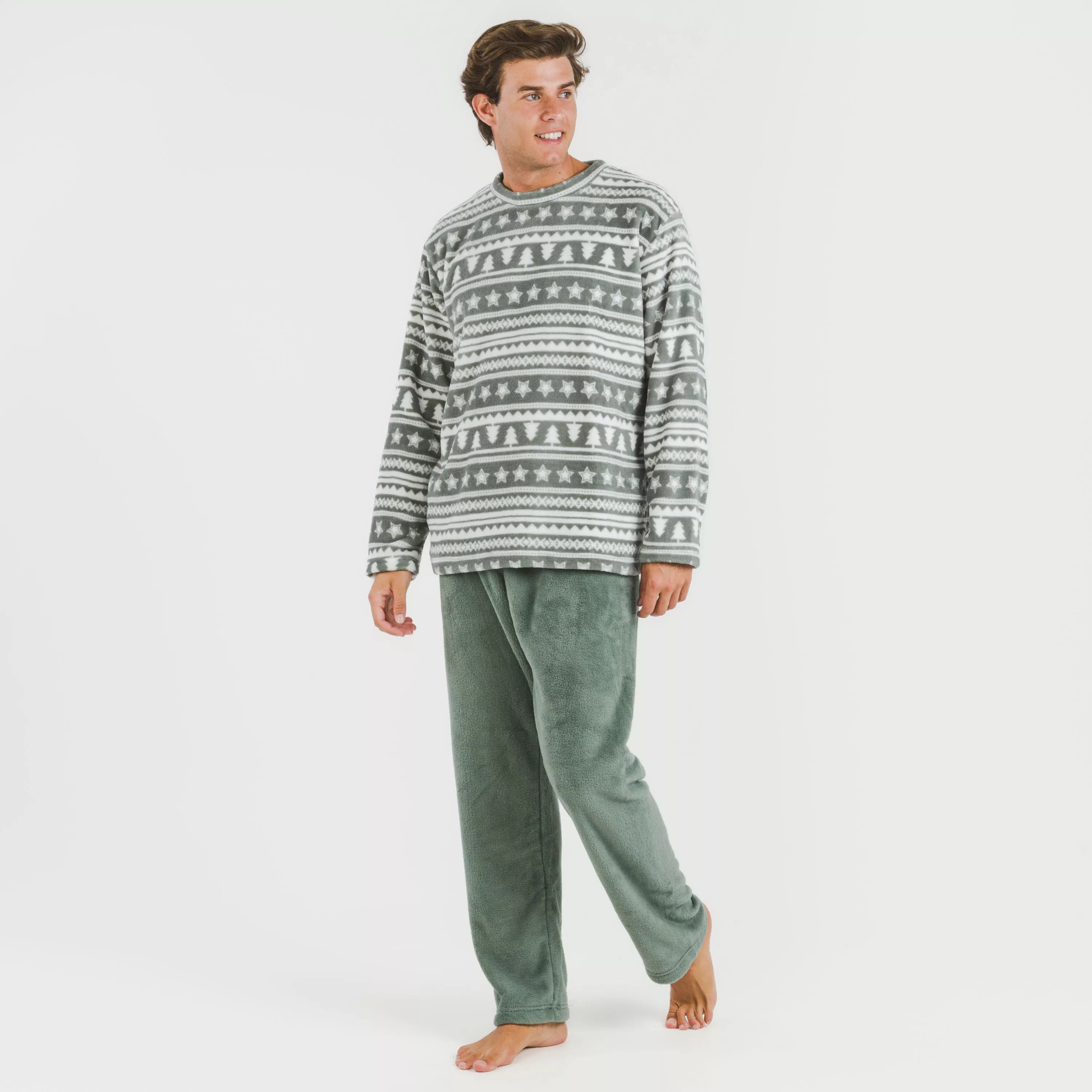 Pijama masculino de lã coral, modelo Theseus Green Hunting