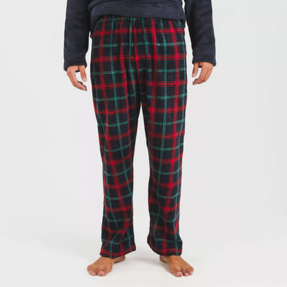 Pijama masculino de lã coral, xadrez romano azul.