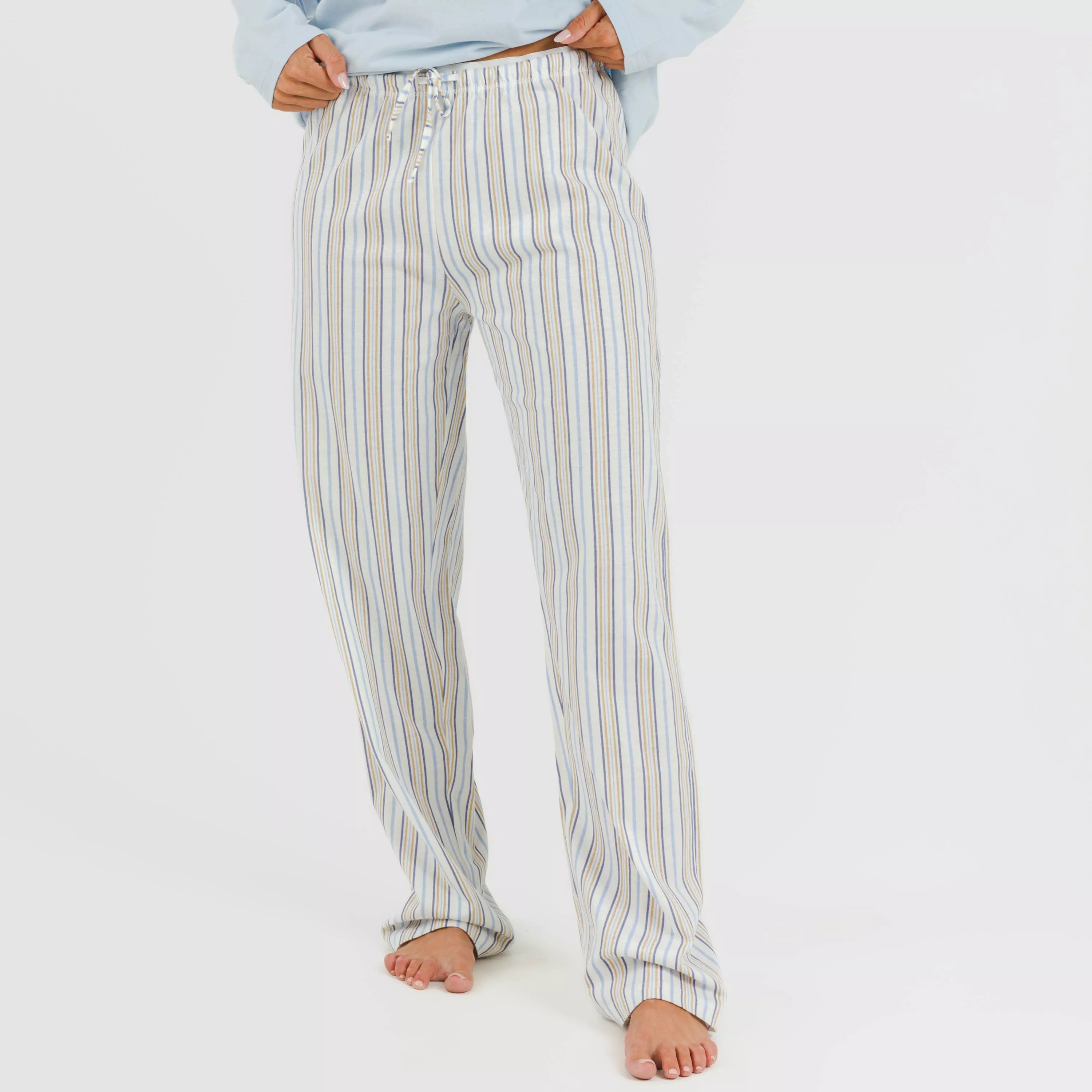 Pijama de algodão listrado azul claro