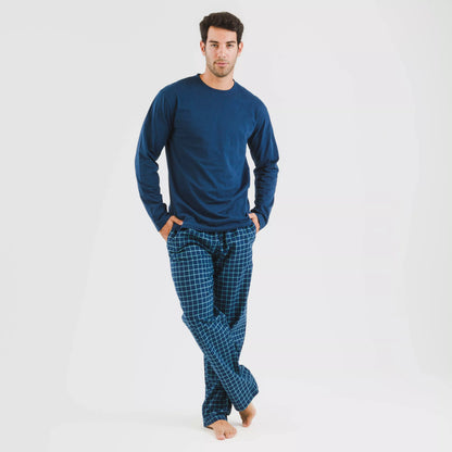 Pijama de flanela masculino, xadrez azul Edesia