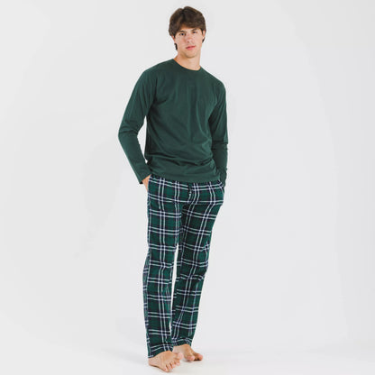 Pijama masculino de flanela, xadrez verde.