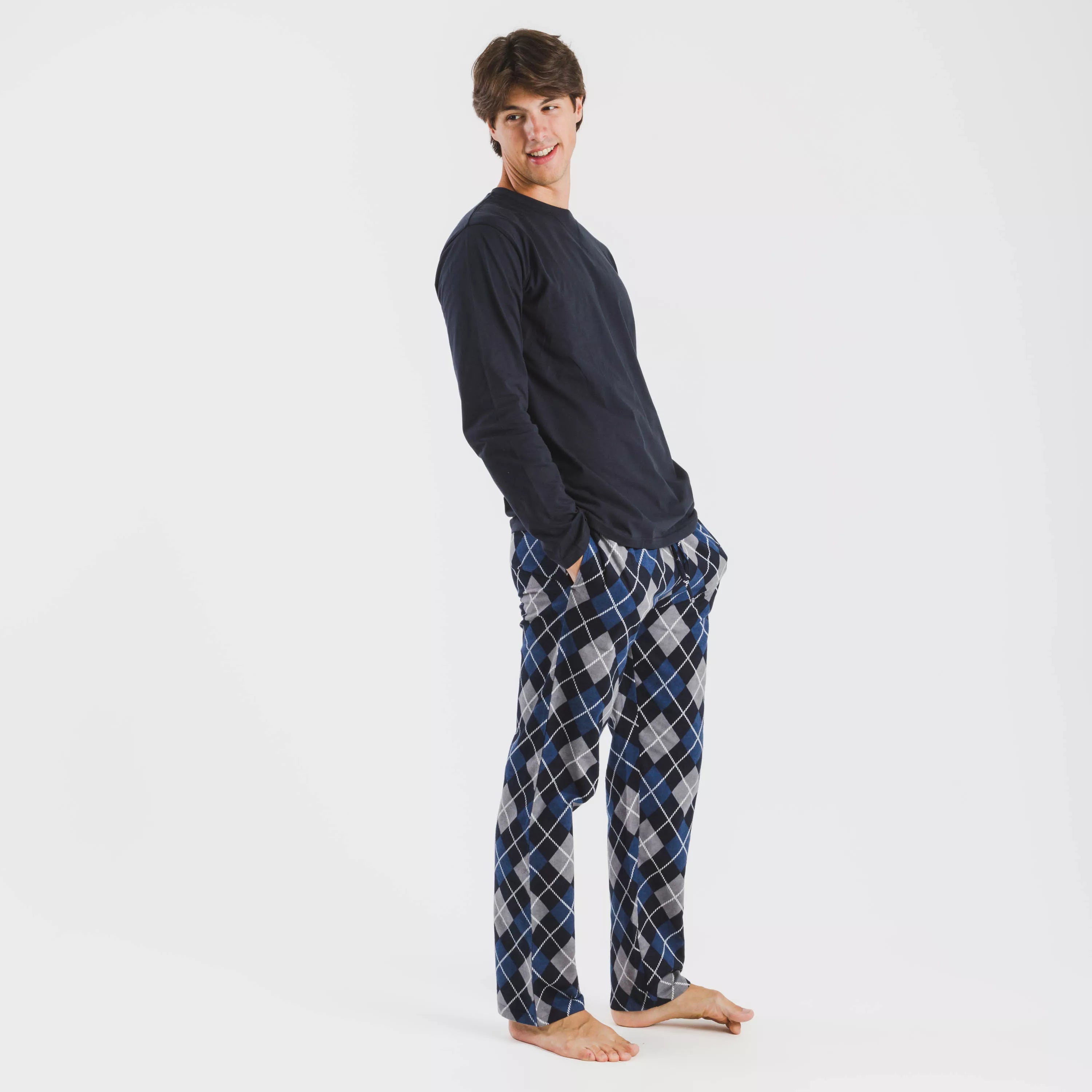 Pijama de flanela masculino Roldan, azul marinho