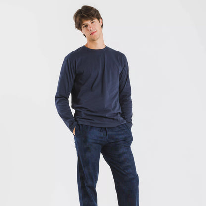 Pijama masculino de flanela listrado Derek azul marinho