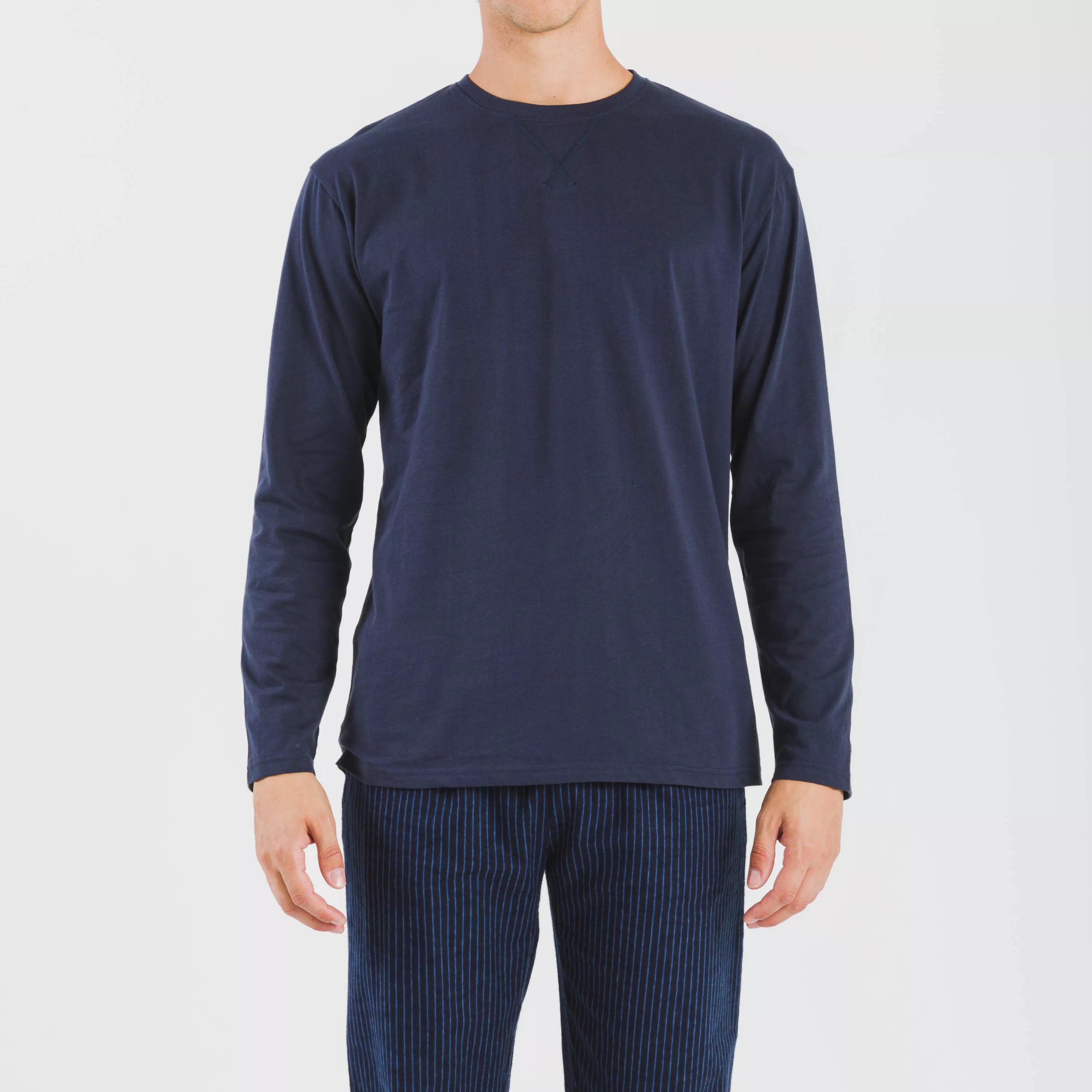 Pijama masculino de flanela listrado Derek azul marinho