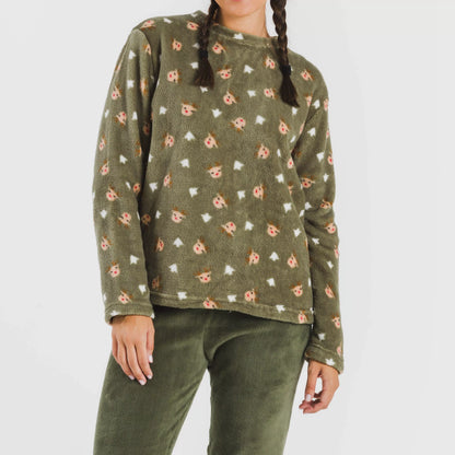 Pijama Tatini coral, verde caça