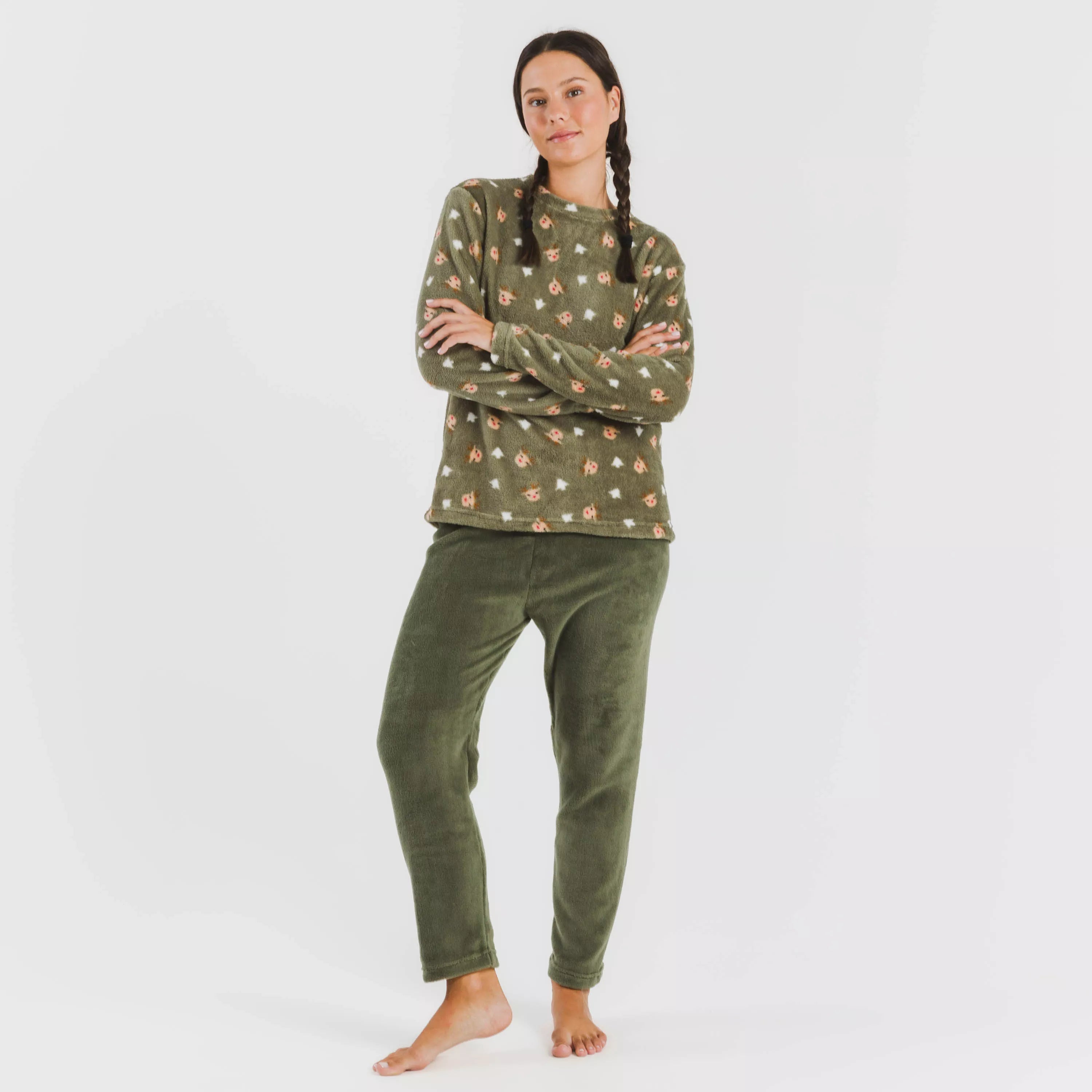 Pijama Tatini coral, verde caça