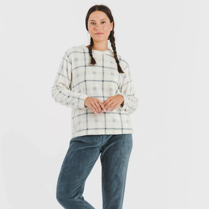 Pijama coral, xadrez azul Dua