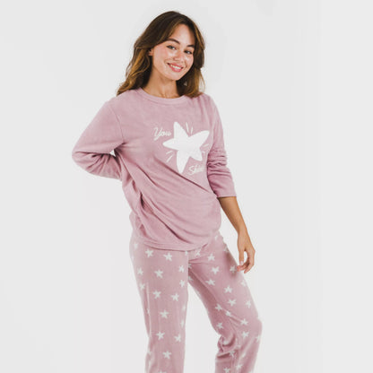 Pijama icônico de lã rosa malva