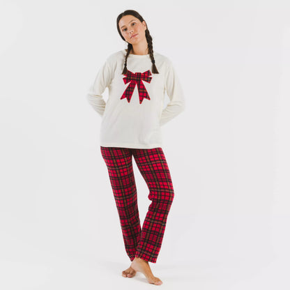 Pijama de lã polar com laço vermelho